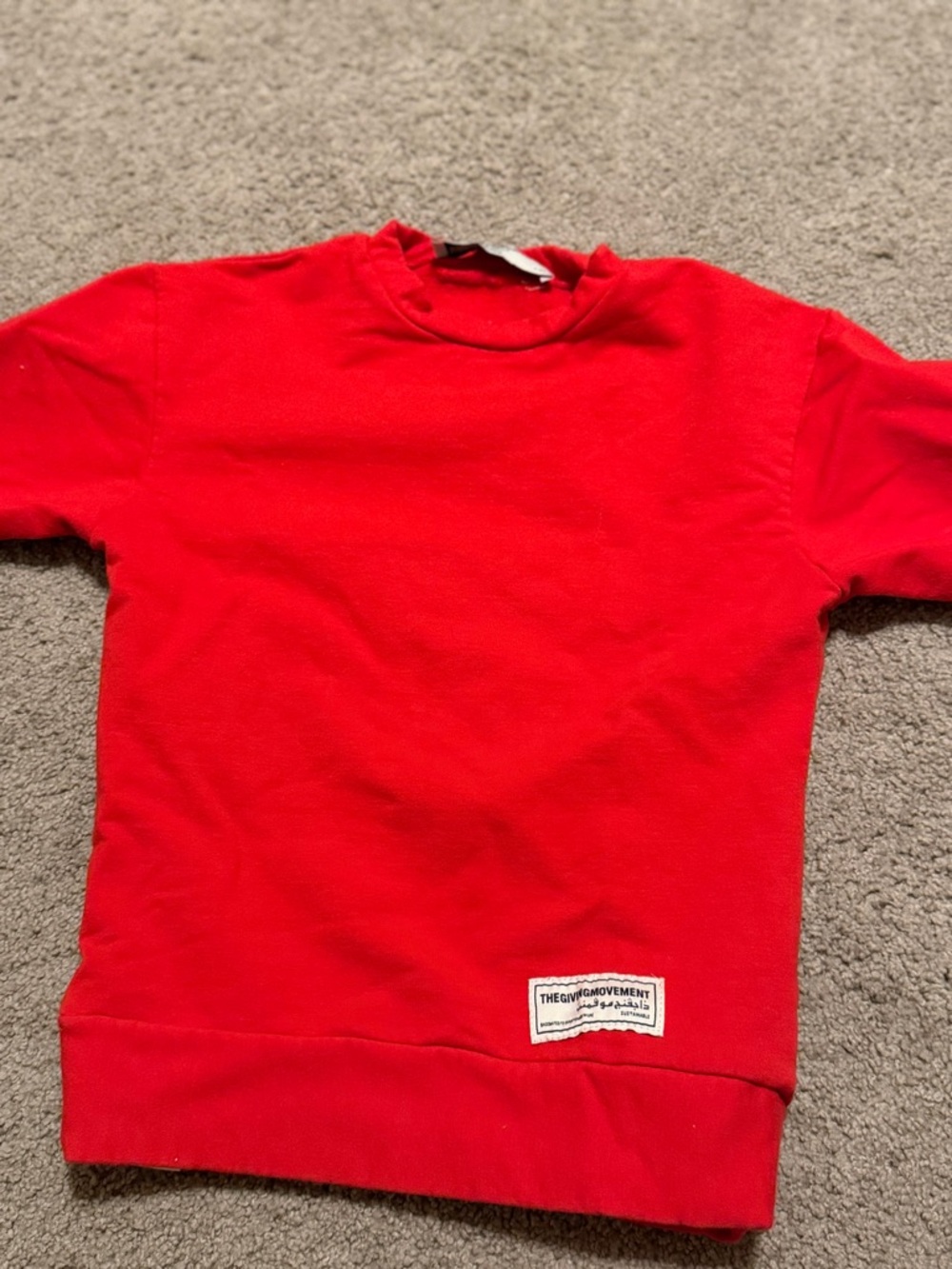Kids Red Crewneck Sweatshirt with Subtle Patch